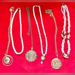Necklace lot- locket, faux pearls, romantic styles